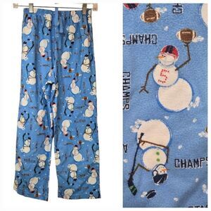 Boys Flannel Pajama Bottoms Sporty Snowman Football Hockey Player Winter PJ Pant
